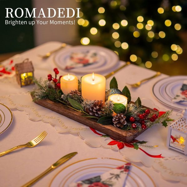 wholesale direct romadedi wooden decorative tray candle holder - wood long narrow tray home decor small rustic centerpieces trays for coffee table dining room kitchen bulk purchase at factory prices