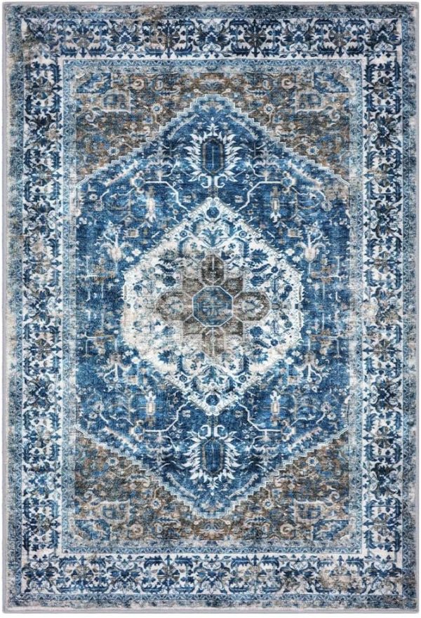 global sourcing kozyfly small area rug 2x3 ft rugs for entryway washable boho entry rug non slip door mat indoor entrance blue printed faux wool vintage printed kitchen rug throw rugs for entrance kitchen bathroom oem/odm services