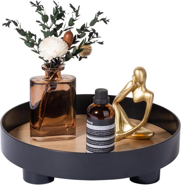 wholesale direct decorative tray coffee table tray round trays for home decor bathroom counter tray perfume organizer for dining table, dresser, kitchen,12 inch, black bulk purchase at factory prices