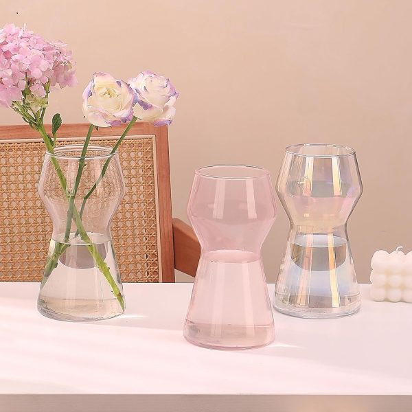 oem/odm services 8 inch glass flower vases for decor, iridescent vase decorative home indoor desk decoration for home décor, hydroponic vase for living room wedding table centerpieces housewarming gift (iridescent) affordable bulk deals