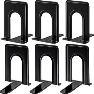 supplier direct happyhapi book ends, bookends, metal bookend for shelves, non-skid book end to hold books, black book stopper/holder for office home kitchen, 5.7x 4.9 x 6.5 in, 3 pair(6 pcs, large) wholesale prices