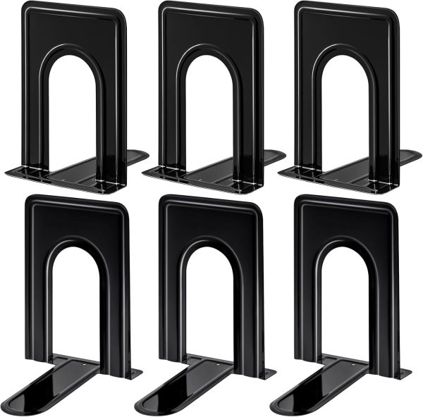 supplier direct happyhapi book ends, bookends, metal bookend for shelves, non-skid book end to hold books, black book stopper/holder for office home kitchen, 5.7x 4.9 x 6.5 in, 3 pair(6 pcs, large) wholesale prices
