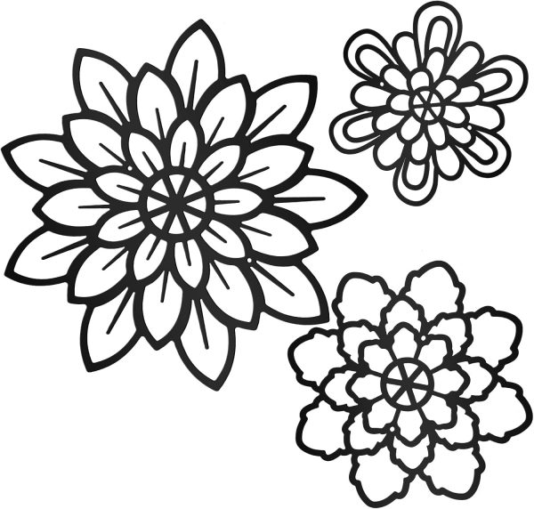 factory direct moxweyeni 3 pieces metal flowers wall decoration, metal rustic wall art decoration farmhouse wall decorations multiple floral hanging decoration for bathroom home office(black, modern style) volume discount