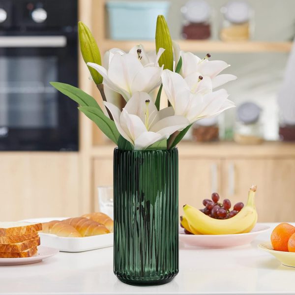 oem/odm services flower vase 7.5 inch green thickened glass vase for bookshelf,dinner table,indoor office desktop,meeting room,bathroom,countertop,home christmas day decoration affordable bulk deals