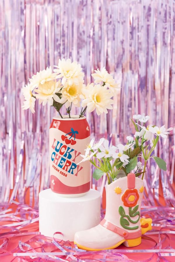 oem/odm services ban.do small cowboy boot vase, cute cowgirl boot vase, colorful ceramic shelf decor for home or office, unique/quirky/funky/fun flower vase doubles as pencil cup, giddy up affordable bulk deals