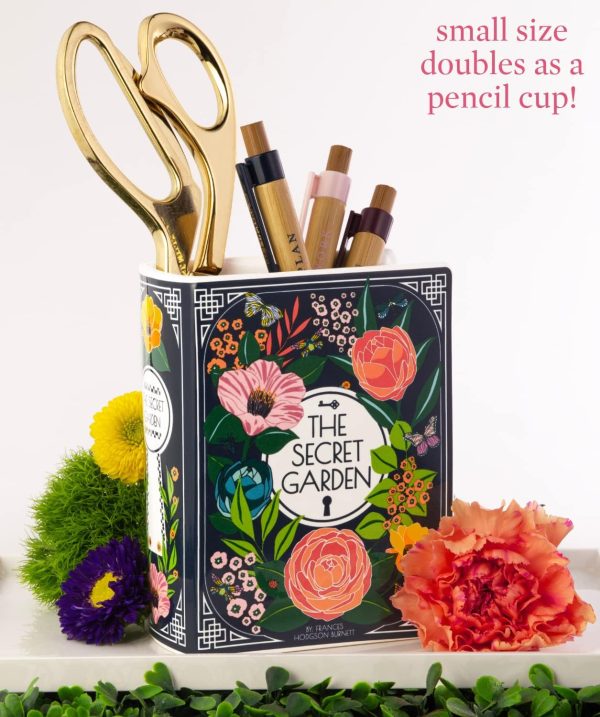oem/odm services steel mill & co original book-shaped decorative vase, ceramic vases for home decor, cute bookshelf decor, unique vase for book lovers (small - secret garden) affordable bulk deals