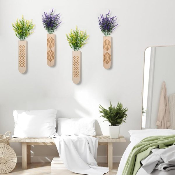 bulk purchase wall planter with artificial flowers, boho wall decor for living room, bedroom, farmhouse decor, wooden wall decorations, 4 pack wood wall vase with hanging plants trade price