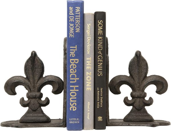 supplier direct creative co-op decorative metal fleur de lis bookends, brown, set of 2 wholesale prices