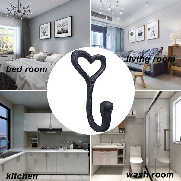 competitive pricing zeyu heavy duty coat hooks, 4pcs cast iron love heart shape wall hooks for hanging coats, black no rust hooks for scarf, bag, towel, key, cap, cup, hat one-stop wholesale