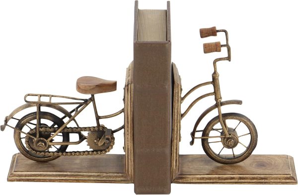 supplier direct deco 79 vintage wood bookends metal cycle pr h-26778, 7"w, 9"h, brass wholesale prices