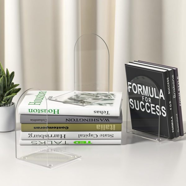 supplier direct acrylic bookends 4 pieces, book ends for shelves, clear bookends for book shelves and desktop organizer, transparent bookends to hold books for home office supplies wholesale prices