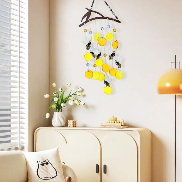 producer to buyer x-prek 23" bees wind chimes for outside, unique stained glass wind chimes garden decor, windchimes outdoors suncatcher gift for women, mom, grandma, unisex discounted pricing