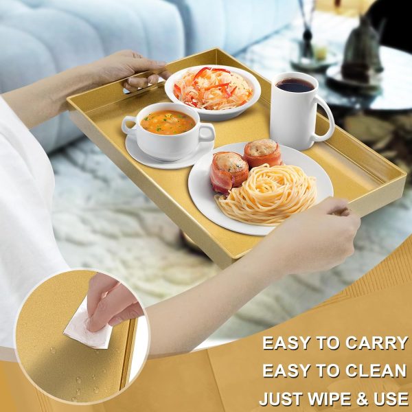 wholesale direct maoname gold decorative tray for coffee table, modern serving tray with handles, plastic ottoman tray, bathroom decor, 15.8" l x 10.2" w x 1.4" h bulk purchase at factory prices