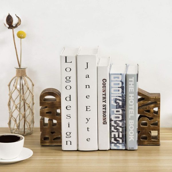 supplier direct mygift rustic burnt wood decorative bookends with read and pray carved block words, home office children's library book stand, 1 pair wholesale prices