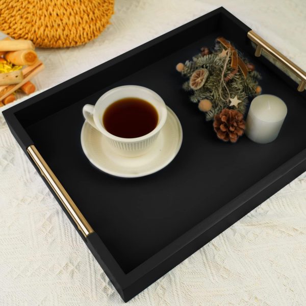 wholesale direct wooden decorative coffee table tray, 16" serving tray with handles, matte finish decorative tray, ottoman tray for living room, perfume, vanity dresser organizer (carbon black) bulk purchase at factory prices