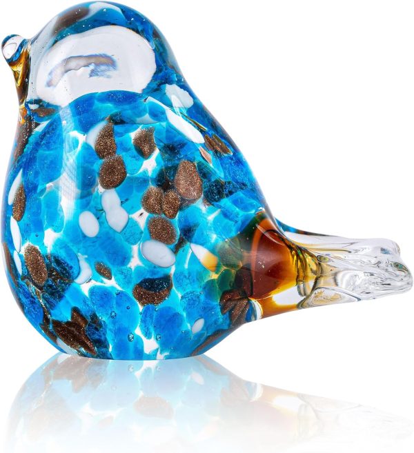 dropship from factory hand blown glass blue bird handmade crystal bird figurine glass blue bird with brown tail statue glass birds sculpture decorative ornaments for home decor,birthday present,women gift of happiness mass production supply
