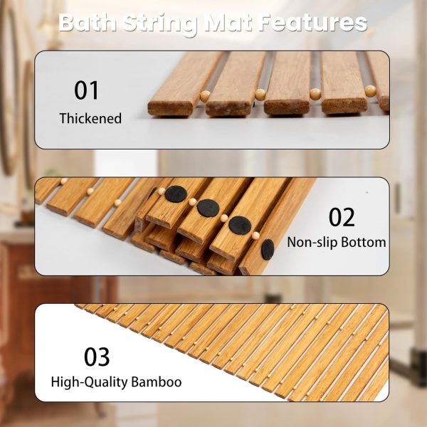 manufacturer direct strand woven bamboo bath mat bathroom rugs floor wood shower bathtub waterproof non slip accessories 16x24 inch easy to clean, suitable for outdoor, light color, 1 pc trade price