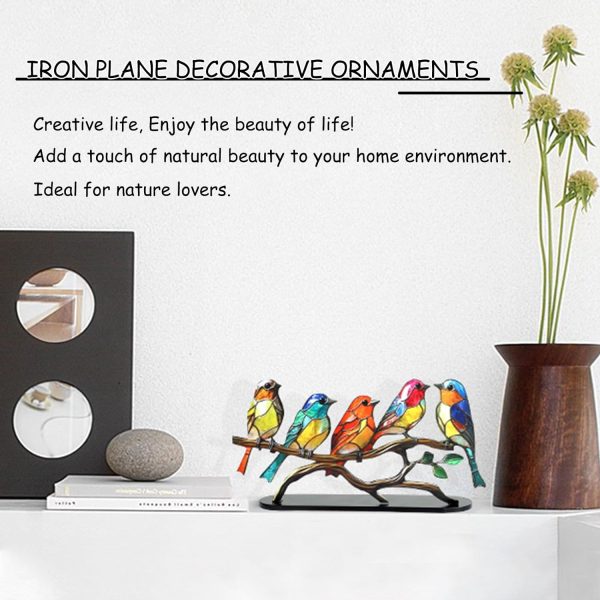 dropship from factory stained birds on branch desktop ornaments double sided metal flatness table art home room decoration suitable for office wine cooler decor(5 birds on a branch) mass production supply