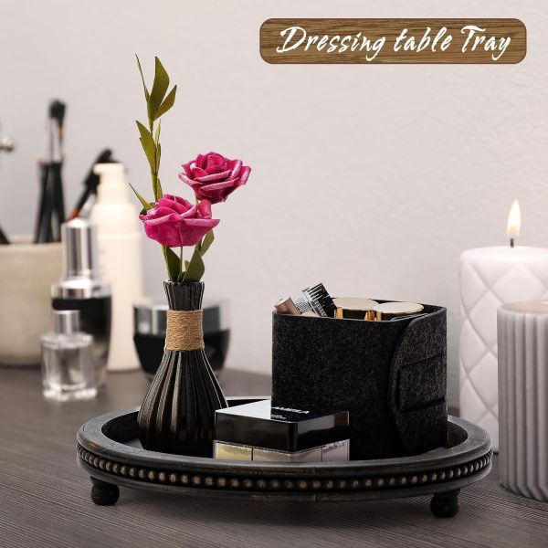 wholesale direct handmade decorative tray for coffee table, small beaded coffee table tray decor, black wooden round serving tray for coffee table, dining room table entryway and living room table bulk purchase at factory prices