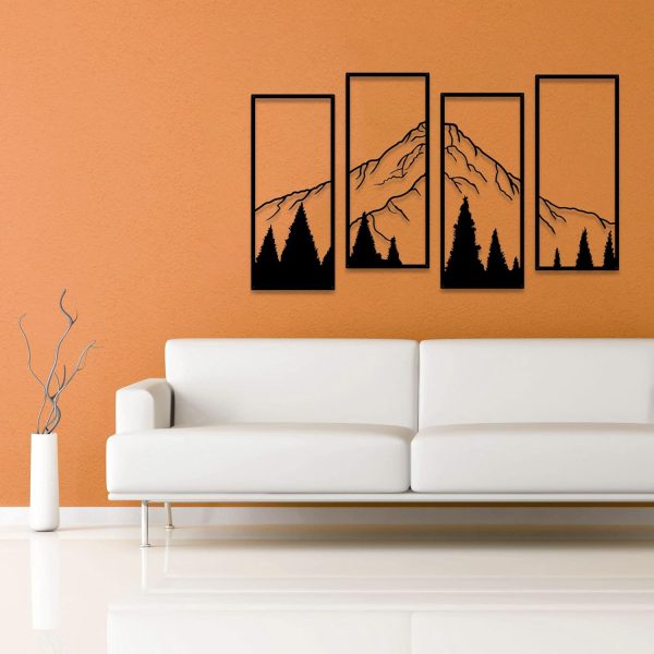 factory direct ruelen 4 pcs metal mountain and forest wall decorations line drawing wall art minimalist wall decor rustic nature home wall art sculpture office living room bedroom volume discount