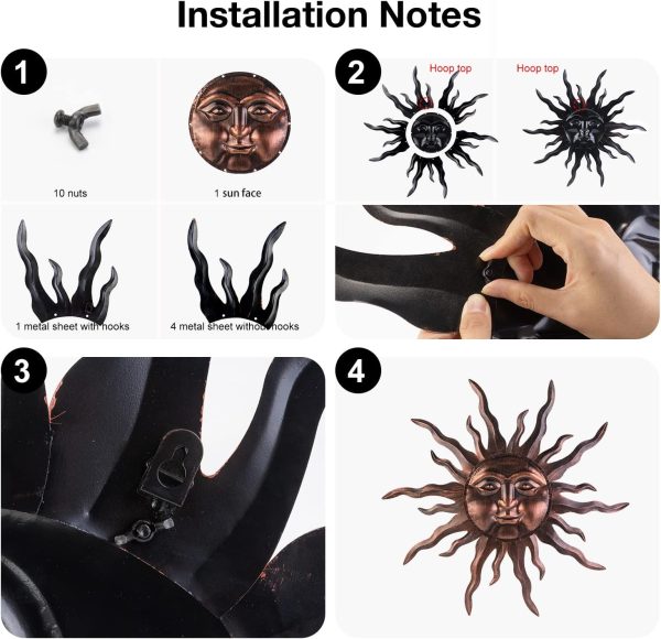 factory direct vzvxcc large metal sun wall art decor- 30 inches sun wall hanging decoration for indoor outdoor, 3d sun face metal wall sculpture for home bedroom living room office garden yard patio(bronze) volume discount