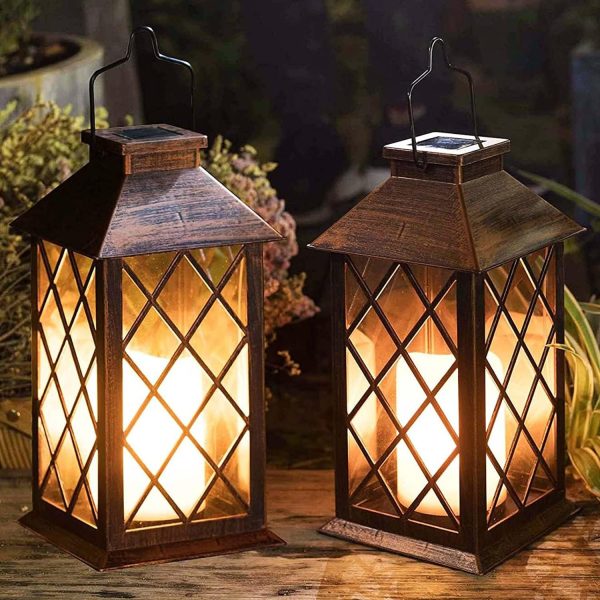 custom wholesale [2 pack] take me 14" solar lantern outdoor garden hanging lantern waterproof led flickering flameless candle mission lights for table,outdoor，mothers day gifts mom wife oem/odm services