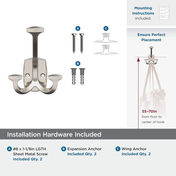 competitive pricing amerock h37004g10 | vicinity triple prong decorative wall hook | satin nickel hook for coats, hats, backpacks, bags | hooks for bathroom, bedroom, closet, entryway, laundry room, office one-stop wholesale