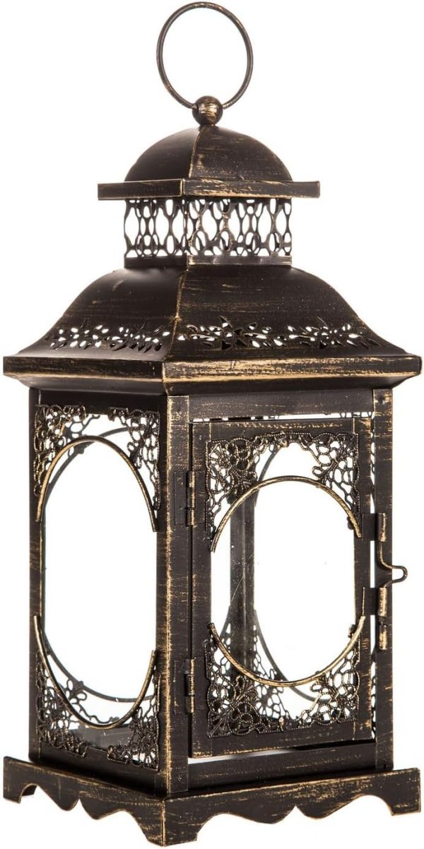 custom wholesale hobby lobby antique bronze metal lantern with glass panels, hinged door, intricate cut-out details, ideal for home decor, weddings, parties oem/odm services