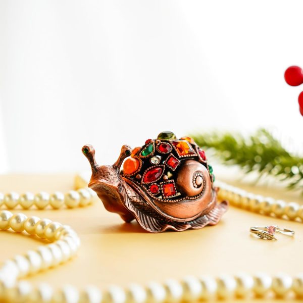dropship from factory yu feng crystals bejeweled trinket box hand-painted brown snail animal figurine hinged jewelry box collectible for women mass production supply