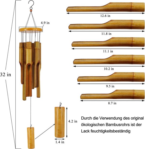 producer to buyer bamboo wind chimes outdoor,wooden wind chimes with melody deep tone,30" classic zen garden windchime for relaxation, grace.home décor for patio, garden or indoor discounted pricing