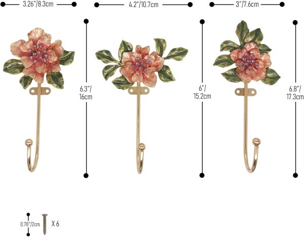 competitive pricing vintage flower shaped decorative wall hooks rack hangers for hanging clothes coats towels keys hats, 3 pack antique metal mounted wall hook one-stop wholesale