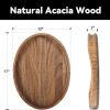 wholesale direct acacia wood serving tray with handles - 17"x13" round, decorative ottoman tray for living room, coffee table, breakfast in bed, candle display bulk purchase at factory prices