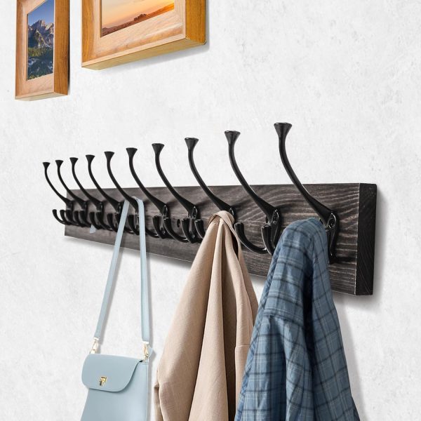 competitive pricing ibosins wall mounted coat rack with 10 decorative hooks, 34'' long, old wood color coat hanger, rustic coat hooks rail for entryway living room coat scarf bag towel hat one-stop wholesale