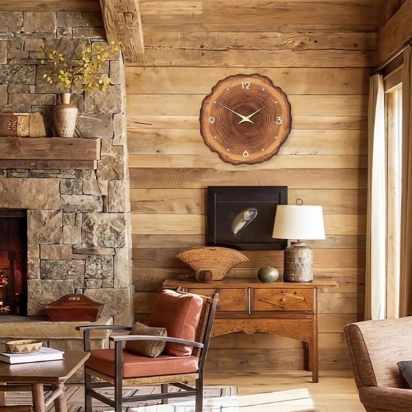 bulk purchase xnm wood wall clock for living room decor - rustic wall clocks battery operated 12 inch - brown annual ring wall clock non ticking (mdf no solid wood) trade price