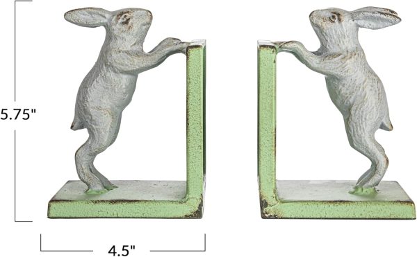 supplier direct creative co-op decorative 2-tone cast metal rabbit bookends, green and grey, set of 2 wholesale prices