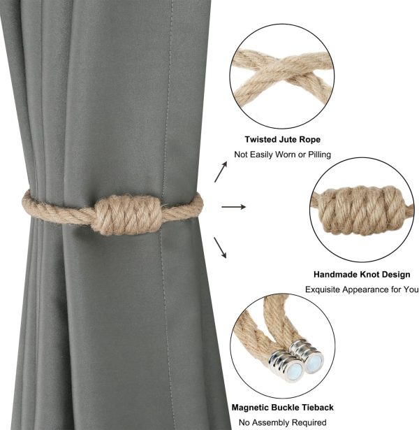 bulk purchase bel avenir magnetic jute curtain tiebacks, decorative drapery holdbacks bohemian style woven tie-backs with exquisite knot (jute, 4 pack) factory discount
