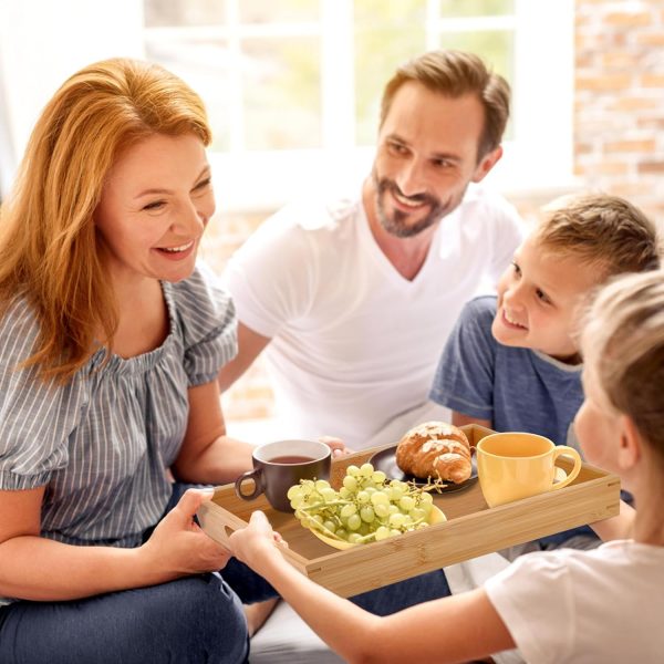 wholesale direct bamboo dinner food trays for eating on couch party platters for serving food decorative tray for kitchen counter rectangle(16.5" lx11.6''w and 15.5''lx10.6''w) bulk purchase at factory prices