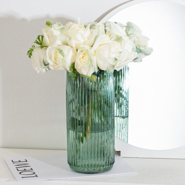 oem/odm services flower vase 7.6 inch green thickened glass vase for lego flowers,bookshelf,dinner table,office desktop,meeting room,bathroom,countertop,home christmas day decoration affordable bulk deals