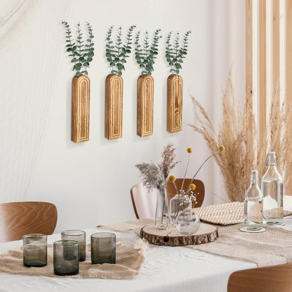 bulk purchase 4pack wall decor wood wall planters for indoor plants, wood wall decor for bathroom, living room, bedroom, modern farmhouse wall decor wood vase for decor dried flowers and faux greenery(rustic brown) trade price