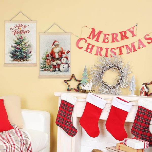 bulk purchase luvadian merry christmas wall art with wood poster hanger set of 2, christmas wall decor, christmas tree santa claus snowman posters artwork for wall, christmas wall hanging decorations, 12x16 inches trade price