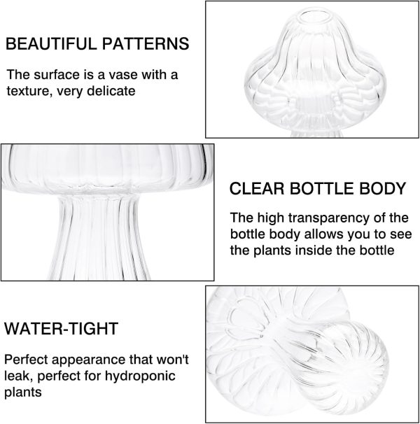 oem/odm services fixwal 2pcs clear mushroom shaped flower vase, glass vase for flowers transparent plant containers flower arrangement, hydroponic container for wedding garden decoration affordable bulk deals