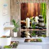 manufacturer direct lnond 4pcs spa bathroom shower curtain sets with rugs, stone bamboo bathroom sets with shower curtain and rugs and accessories trade price