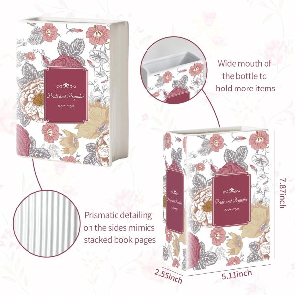 oem/odm services book vase, ceramic book vase for flowers vase for home decor, cute bookshelf decor, book lovers gifts, unique home/bedroom/office accent (large - pride and prejudice) affordable bulk deals