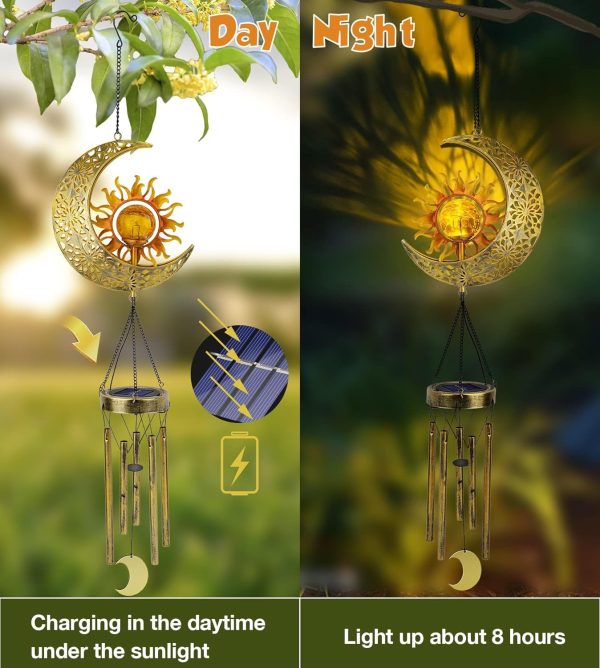 producer to buyer jyps sun moon solar wind chimes for outside crackle glass ball waterproof wind chimes outdoor clearance deep tone garden decor birthday unique gifts for women mom grandma windchimes gardening discounted pricing