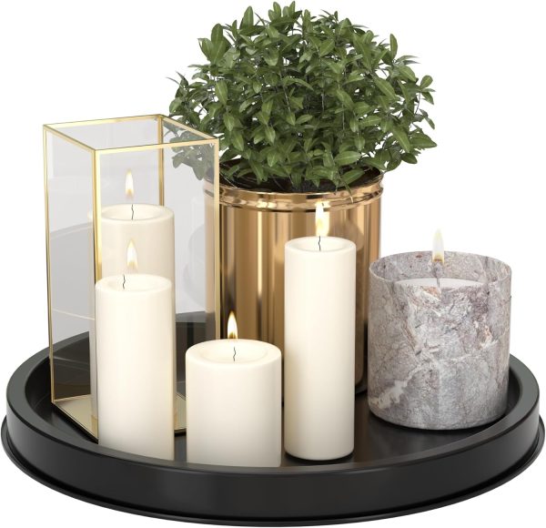 wholesale direct hgf decorative tray for coffee table, 12 inch metal iron round serving trays for kitchen counter organizer dining table centerpiece for display candle vase, black round tray for bathroom decor bulk purchase at factory prices