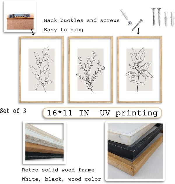 bulk purchase neutral botanical prints wall art decor set of 3 minimalist plant abstract line sign for office 16x11 inch living room home office wood framed boho family paintings wall hanging (wood) trade price