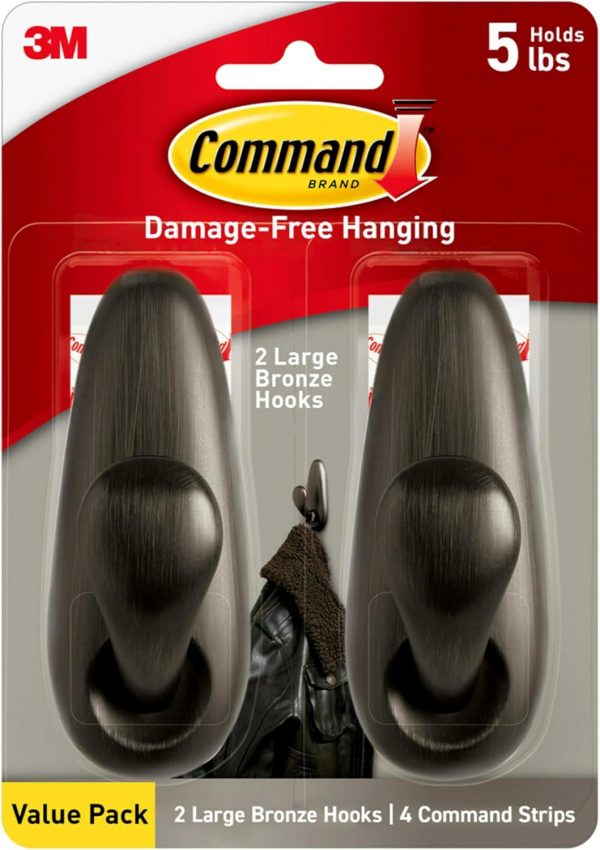 competitive pricing command 5 lb large oil rubbed bronze metal hooks, 2 hooks and 4 command strips, damage free coat hooks with adhesive strips, forever classic hooks for christmas decorations one-stop wholesale