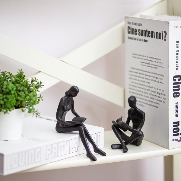 supplier direct sziqiqi book ends for shelves decorative - cast iron bookends for heavy books reading couple bookshelf decorative objects metal modern statue book stoppers sculpture gift for readers book lovers nerd wholesale prices