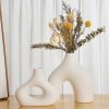 dropship from factory cemabt white ceramic vase set of 2 for modern minimalist bohemian decor，round matte donut vases for pampas grass-perfect for living room, dining table, office bedroom shelf decor entryway, console mass production supply