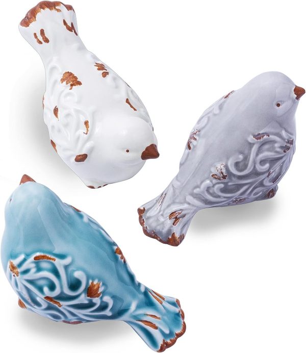 dropship from factory distressed finish ceramic bird figurine home decor - assorted set of 3 mass production supply